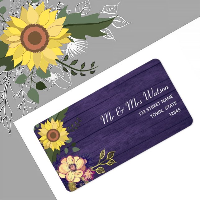 Étiquette Adresse de Retour de Mariage Tournesol Violet (Créateur téléchargé)
