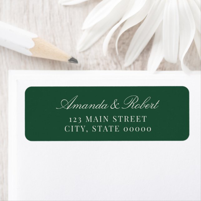 Étiquette Adresse de retour de mariage vert élégant (En situation)