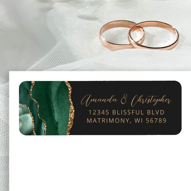 Étiquette Adresse de retour de mariage vert émeraude foncé A (Créateur téléchargé)