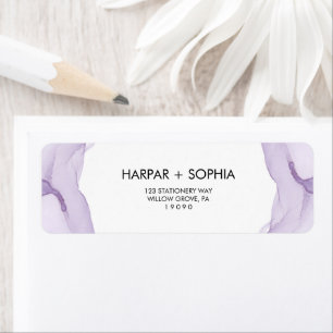 Étiquette Adresse de retour de mariage violet aquarelle mode