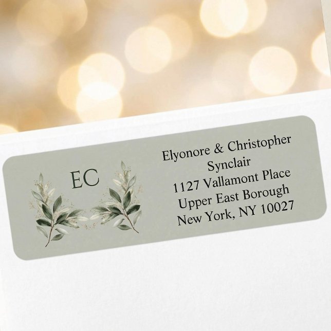 Étiquette Adresse de retour de monogramme de branche d'olive (Créateur téléchargé)