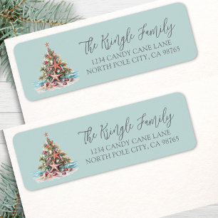 Étiquette Adresse de Retour de Noël à la Plage