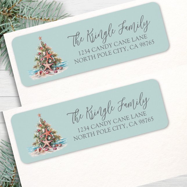 Étiquette Adresse de Retour de Noël à la Plage (Beach Christmas Return Address label)