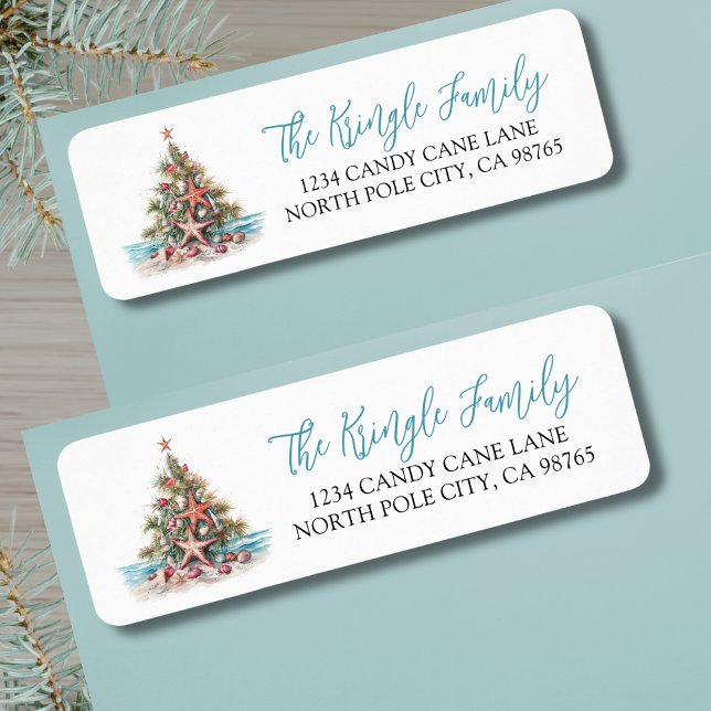 Étiquette Adresse de Retour de Noël à la Plage (Beach Christmas Return Address label )