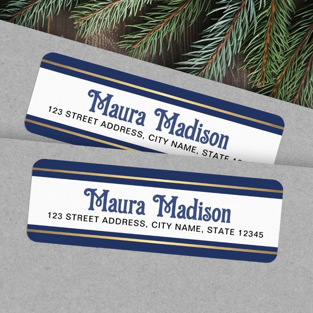 Étiquette Adresse de retour de Noël bleu foncé (Dark blue Christmas holiday return address Label)