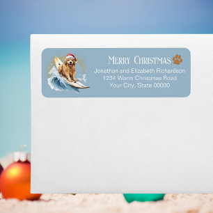 Étiquette Adresse de Retour de Noël de Chien de Surf Mignon