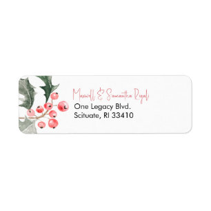 Étiquette Adresse de retour de Noël Label Holly & Berries