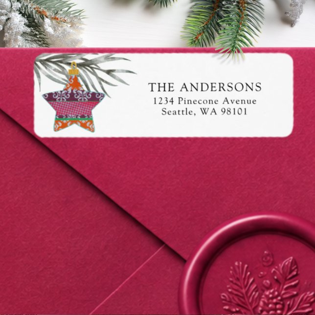 Étiquette Adresse de retour de Noël moderne Foliage d'hiver (Créateur téléchargé)