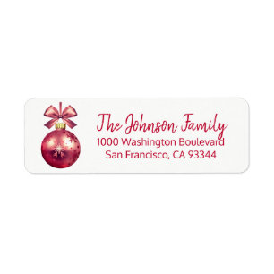 Étiquette Adresse de retour de Noël rouge d'ornement