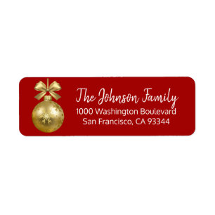 Étiquette Adresse de retour de Noël rouge d'ornement d'or