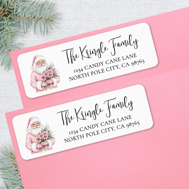 Étiquette Adresse de retour de Noël Santa rose (Pink Santa Christmas Return Address label )