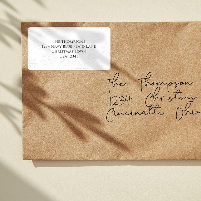 Étiquette Adresse de retour de Noël simple personnalisée (Simple White and silver return address label with silver snowflake design)