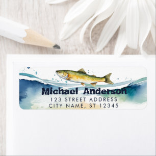Étiquette Adresse de retour de pêche à l'aquarelle tendance 
