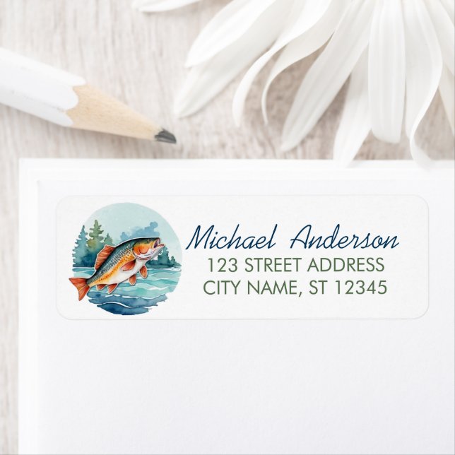 Étiquette Adresse de retour de pêche à l'aquarelle tendance  (En situation)