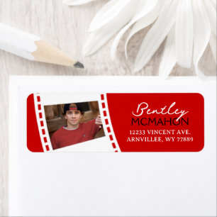 Étiquette Adresse de retour de photo de bande de film rouge
