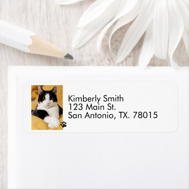 Étiquette  Adresse de retour de photo de chat  (En situation)