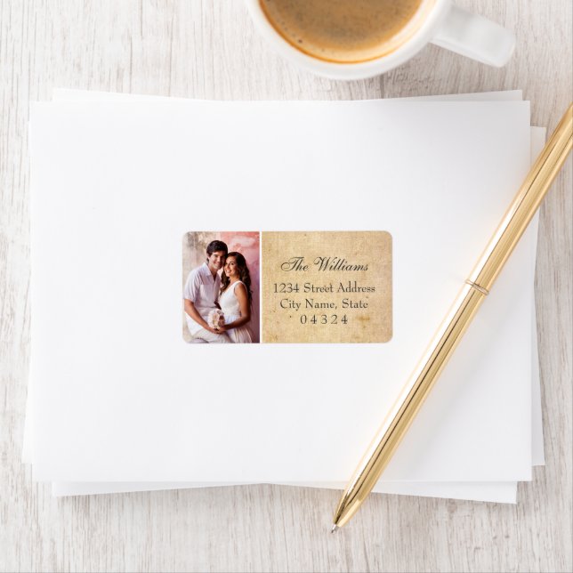 Étiquette Adresse de retour de photo de mariage rustique vin (En situation)