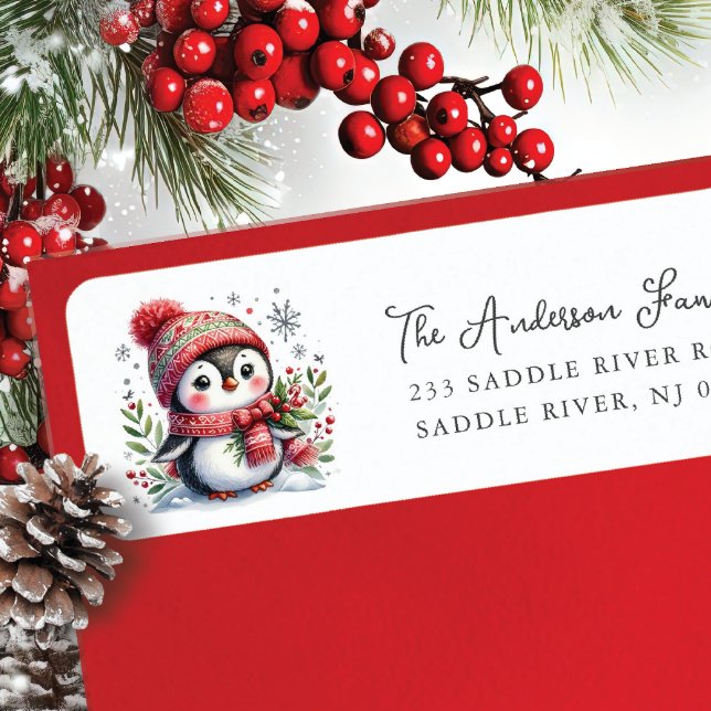 Étiquette Adresse de retour de pingouin joyeux (Créateur téléchargé)