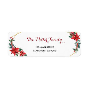 Étiquette Adresse de retour de poinsettia de carte de