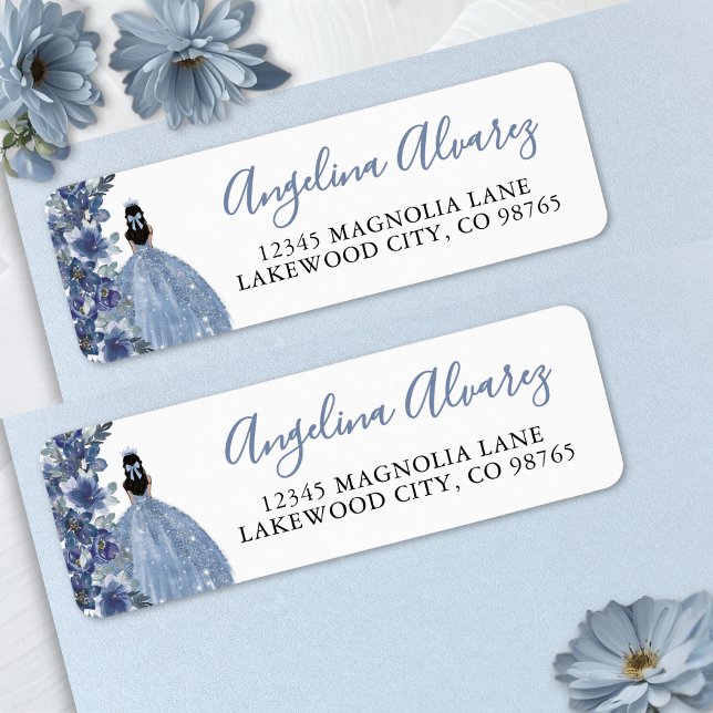 Étiquette Adresse de retour de Quinceanera bleue (Blue Quinceanera Return Address Label )
