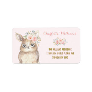 Étiquette Adresse de retour de rose floral de lapin