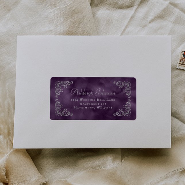 Étiquette Adresse de retour de RSVP de mariage argent violet (Créateur téléchargé)