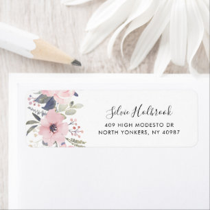 Étiquette Adresse de retour de script aquarelle Roses floral