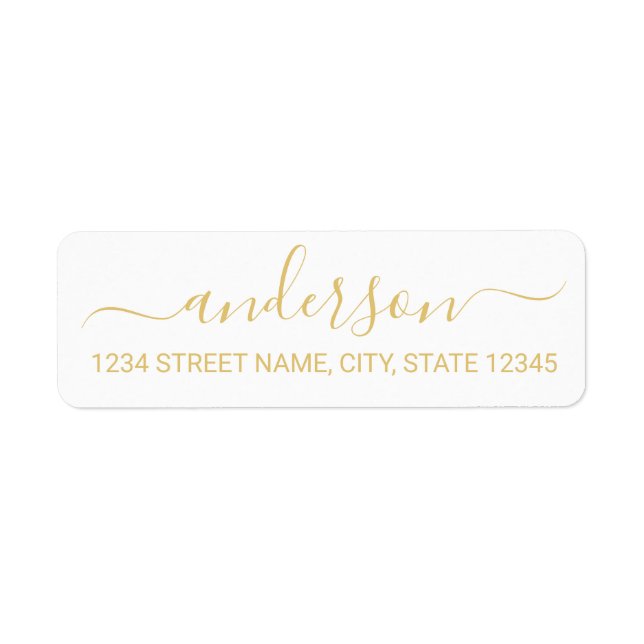 Étiquette Adresse de retour de script blanc et or moderne (Devant)