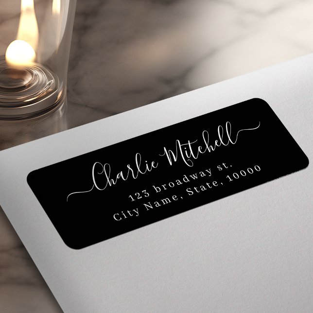Étiquette Adresse de retour de script élégant simple moderne (Black Modern simple elegant script return address Label)