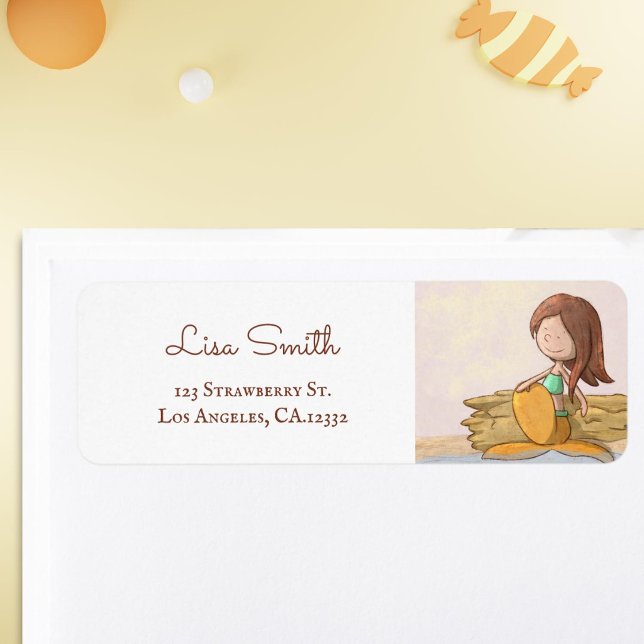 Étiquette Adresse de Retour de Sirène Brune Mignonne (Créateur téléchargé)