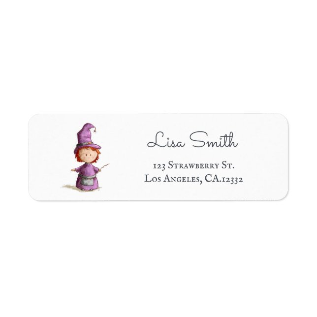 Étiquette Adresse de retour de sorcière violette mignonne (Devant)
