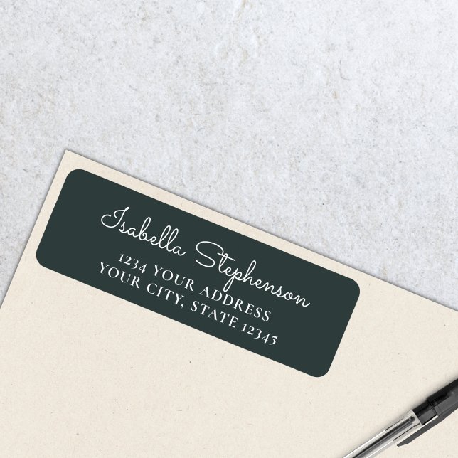 Étiquette Adresse de Retour de Style Moderne Vert Foncé (Créateur téléchargé)
