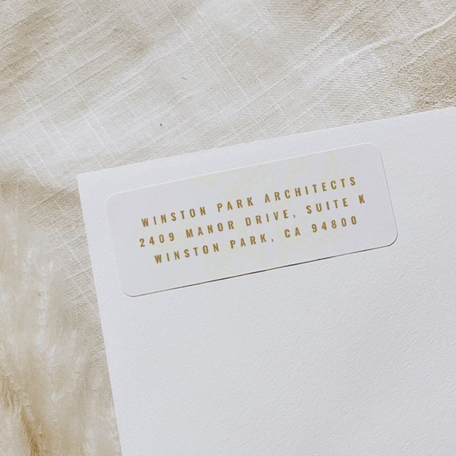 Étiquette Adresse de retour de succursale prospère blanche e (White and golden modern return address label.)
