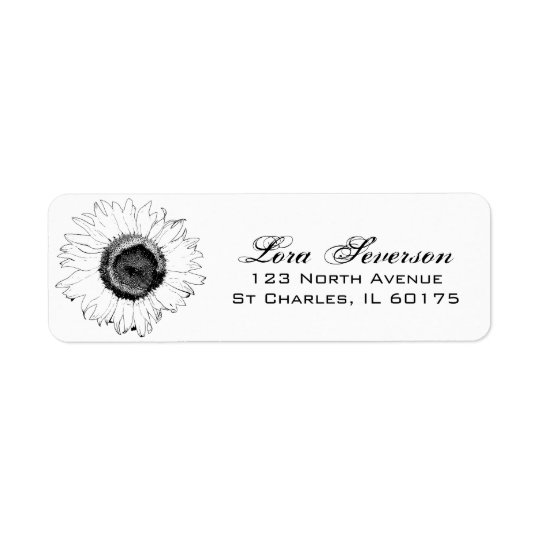 Étiquette Adresse de retour de tournesols noirs et blancs