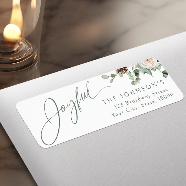 Étiquette Adresse de retour de vacances fleuries joyeuses (Festive Floral Joyful Holiday Return Address Label)