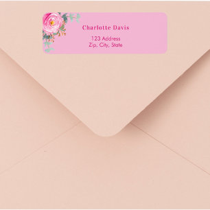 Étiquette Adresse de retour de verdure florale rose rose