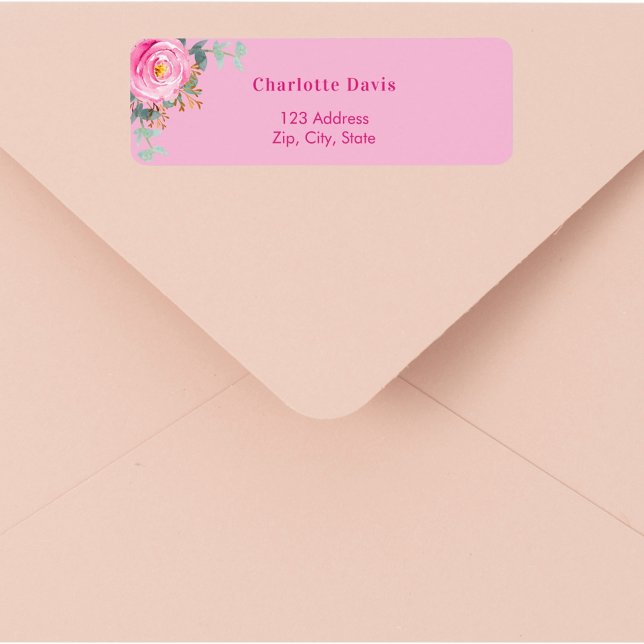 Étiquette Adresse de retour de verdure florale rose rose  (Créateur téléchargé)