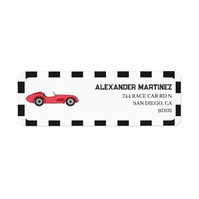Étiquette Adresse de Retour de Voiture de Course Rouge Vinta (Devant)
