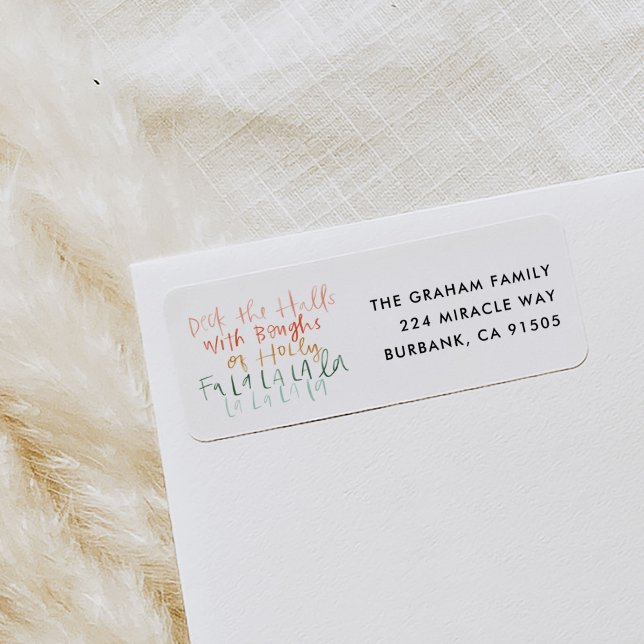 Étiquette Adresse de retour Deck the Halls (Watercolor Deck the Halls Christmas carol return address labels.)