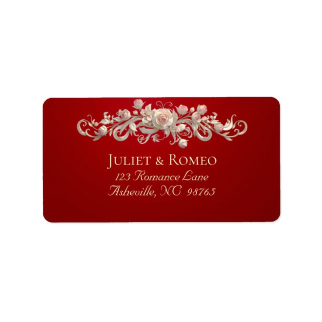 Étiquette Adresse de retour défilement de rose - Rouge (Devant)