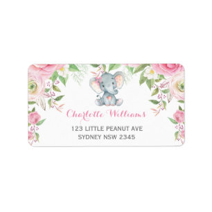 Étiquette Adresse de retour d'éléphant rose Girly de roses