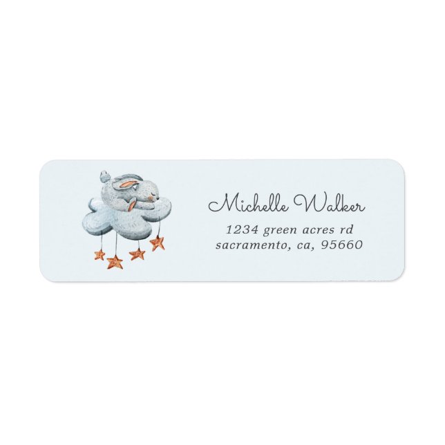 Étiquette adresse de retour des étoiles de nuage de lapin mi (Devant)