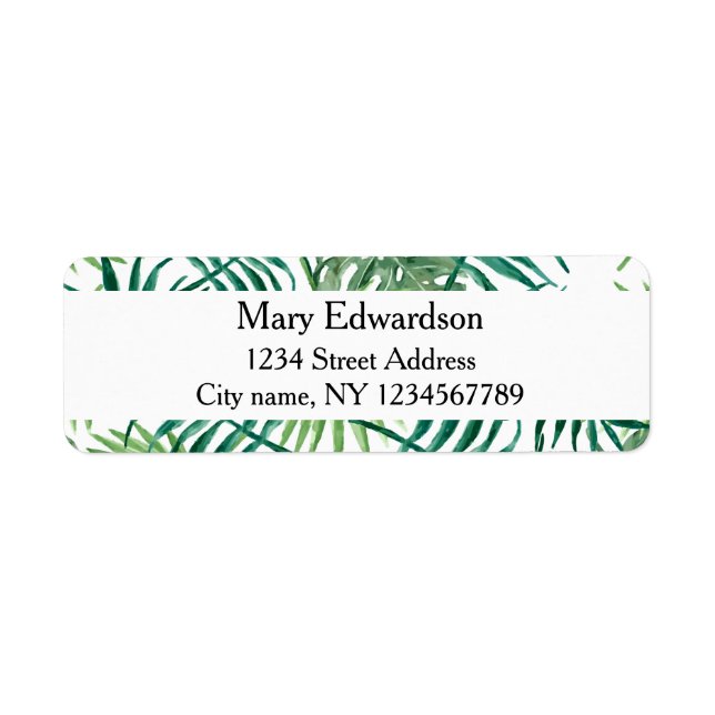 Étiquette Adresse de retour des feuilles tropicaux d'aquarel (Devant)