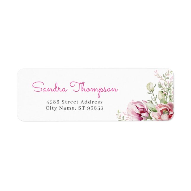 Étiquette Adresse de retour des fleurs d'aquarelle (Devant)