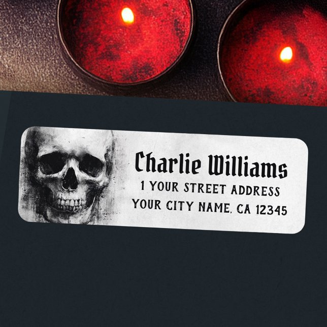 Étiquette Adresse de retour d'Halloween crâne effrayant (Spooky skull Halloween return address Label)
