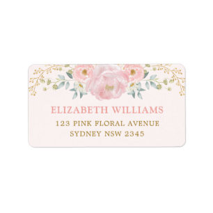 Étiquette Adresse de retour d'or de fleur assez rose