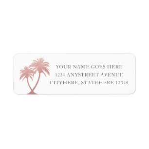Étiquette Adresse de retour d'or de palmier rose chic de