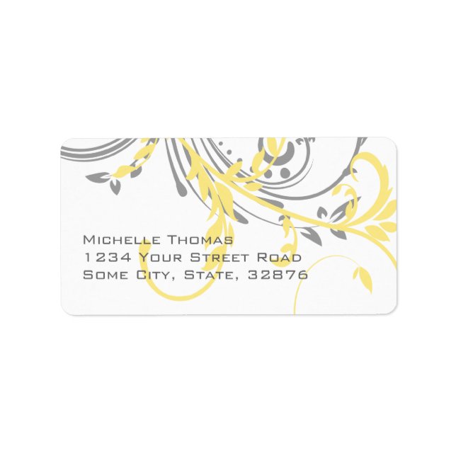 Étiquette Adresse de retour double florale jaune et gris (Devant)