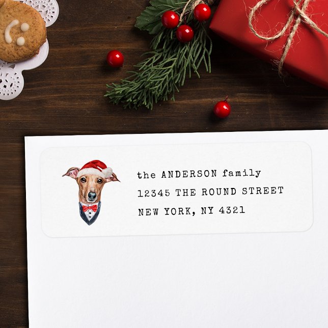 Étiquette Adresse de retour drôle de chien de Noël Greyhound (Créateur téléchargé)