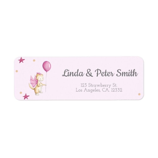 Étiquette Adresse de retour du Baby shower de dragon rose (Devant)